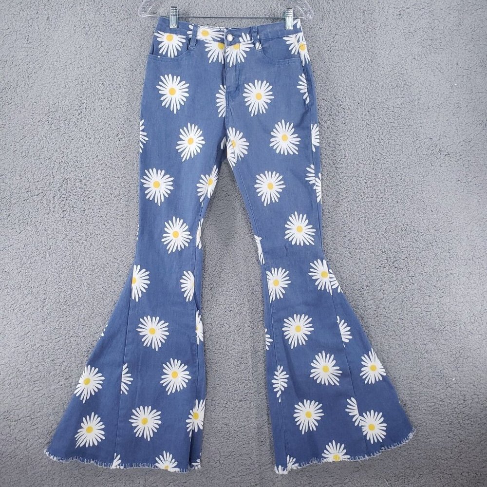 Altard State Jeans L Bell Bottom Flare Boho Fray Hippie Festival Bohemian Floral